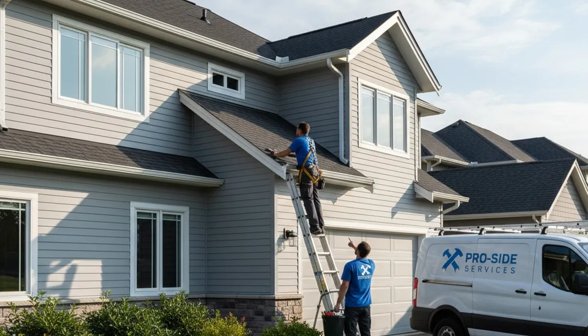 Technician repairing damaged house gutters in Memphis, TN for vinyl siding and exterior protection